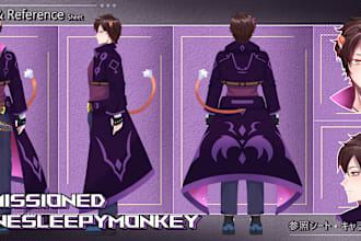 do custom anime character design art or reference sheet illustration