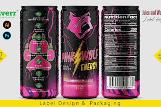 do juice label, water bottle label, energy drink, can and beverage label
