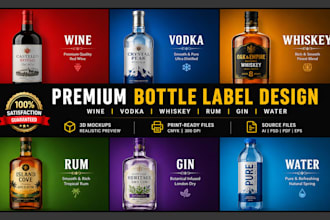 do label design or logo for wine, tequila, vodka, gin, liquor, whiskey, mockup