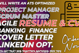 write a project management resume, scrum master, banking resume and cover letter