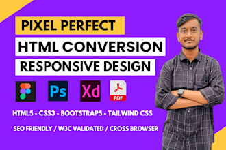 do figma, PSD, xd to responsive html website conversion