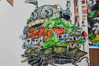 paint ghibli like watercolour artwork