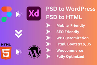 convert xd, psd or figma to wordpress or figma to elementor