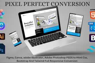 convert PSD, xd, figma to HTML using bootstrap 5, tailwind CSS for responsive