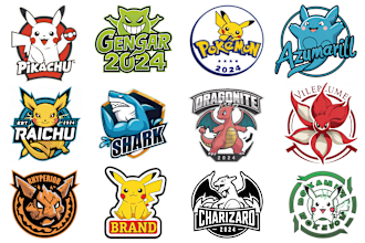 design cute pokemon art, fakemon, funks and trainer logo character anime style