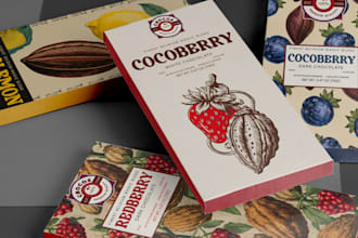 create chocolate packaging, protein bar and box design