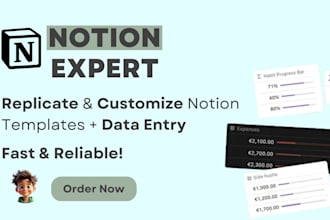 create notion template customize and duplicate data entry va
