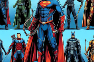 draw a beautiful superhero comic cartoon characters