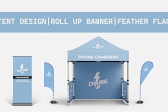 design canopy, gazebo tent, promotional table, feather flag and backdrop