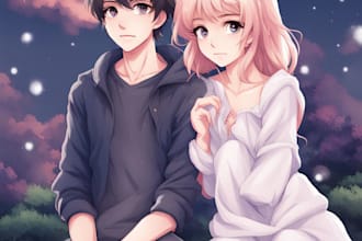 anime cute character, couple background