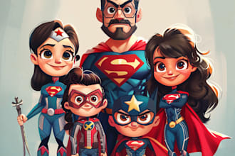 draw a family superhero portraits for you
