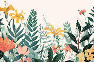 draw botanical illustrations of flowers, plants, line art