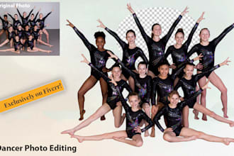 do group photo background removal, sports and dance team editing in photoshop