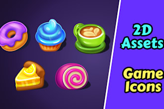 design 2d game icons, assets, items, props for your game