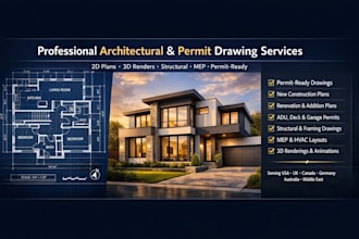 architect floor plan, elevation, roof siteplan, city permit blueprint in autocad