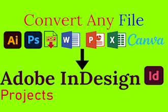 convert pdf, illustrator, photoshop, canva files to indesign file