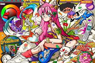 draw a digital cartoon illustration pop art style