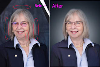 remove stray hair, flyaway, wrinkle remove, glare  and headshots retouch