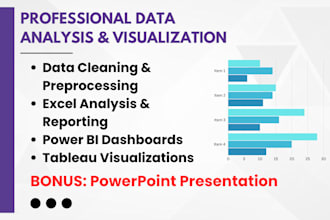 do data analysis, cleaning, dashboard and visualization excel, power bi, tableau