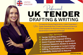 draft and write UK, scotland tender proposals for government contract business