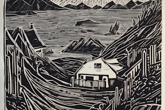 create artistic linocut illustration in my style
