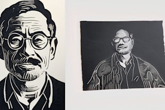 do a custom portrait in linocut style for you