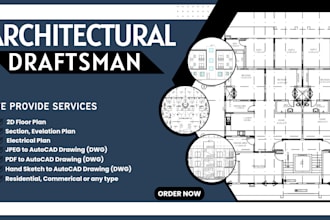 be your architect draftsman for 2d floor plans and house plans in autocad