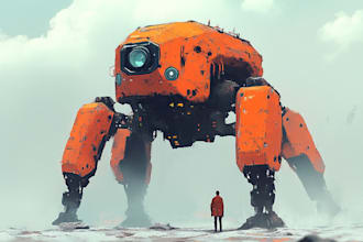 illustrate mini mecha character logo and friendship portrait