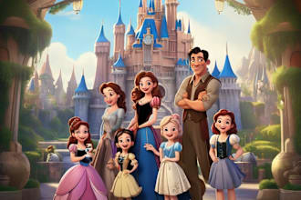 draw disney family portrait illustration