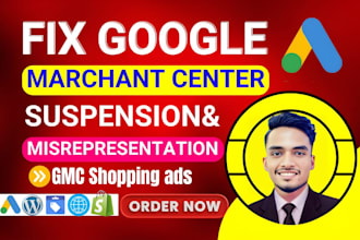 fix google marchant center suspension, misrepresentation setup gmc shopping ads