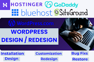build wordpress website via bluehost, siteground, hostinger, godaddy website