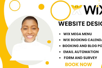 do wix mega menu,wix booking calendar, wix landing page,form,survey ,email flow