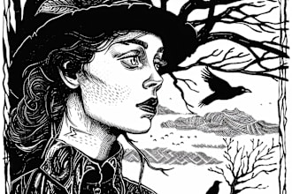 draw detailed dark art with woodcut or linocut style