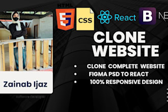 copy, clone website or landing page using html css js react bootstrap