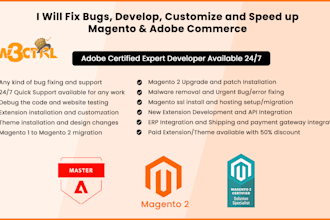 fix bugs, develop, customize and install the magento