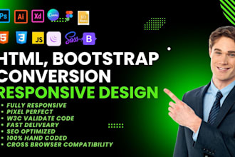 convert figma to HTML, PSD to HTML, xd to HTML, responsive bootstrap webpage