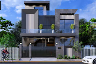 design house exterior elevation and facade with 3d render