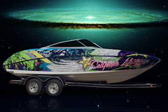create unique boat wrap designs, jet ski, watercraft, surfboard,