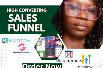 design sales funnel, landing page kartra clickfunnel gohighlevel kajabi website