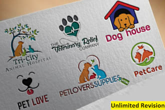 do pet dog cat or animal and veterinary clinic logo design