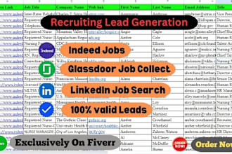 collect recruitment leads from linkedin, glassdoor, indeed