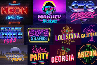 do 80s 90s synthwave retro vintage style neon and chrome 3d logo