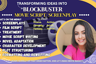 write movie script, screenplay, scriptwriting, tv series, novel adaptation