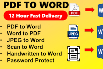 convert PDF, scan, jpeg to word 12 hour super fast delivery