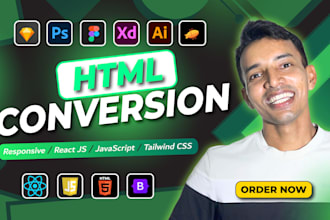 convert figma to html, psd to html, xd to html, canva to html responsive website