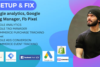set up google analytics, GTM , facebook pixel, looker studio, and ads