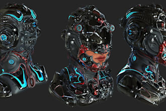 create 3d robot character with facial lips sync, full body rig and animation
