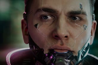 made 3d cyberpunk character in ue5 for film or game, full body rig and animation