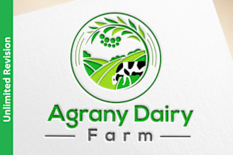 make a fantastic dairy farm logo with mockup