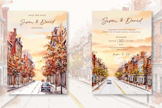 design wedding invitation, save the date cards in watercolor style
